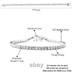 925 Sterling Silver Moissanite Tennis Bracelet Jewelry Gift Size 7.25 Ct 4.7