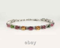 925 Sterling Silver Moissanite Tourmaline Chain Bracelet Statement Jewelry Gift