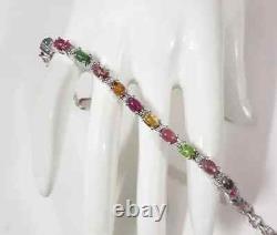 925 Sterling Silver Moissanite Tourmaline Chain Bracelet Statement Jewelry Gift