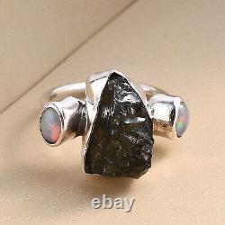 925 Sterling Silver Moldavite Opal Ring for Women Jewelry Gift Ct 7.7