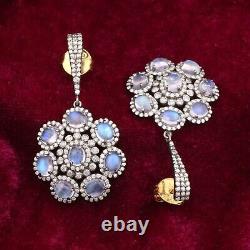 925 Sterling Silver Moonstone and Diamond Earrings Jewelry Gift For Her
