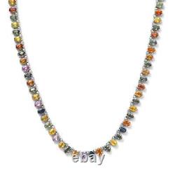 925 Sterling Silver Multi Sapphire White Zircon Necklace Gift Size 18 Ct 31.4