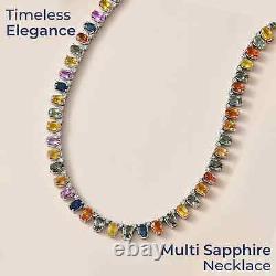 925 Sterling Silver Multi Sapphire White Zircon Necklace Gift Size 18 Ct 31.4