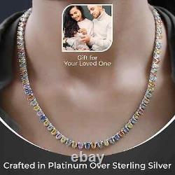 925 Sterling Silver Multi Sapphire White Zircon Necklace Gift Size 18 Ct 31.4