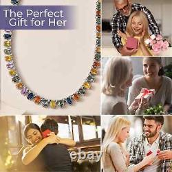 925 Sterling Silver Multi Sapphire White Zircon Necklace Gift Size 18 Ct 31.4