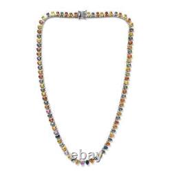 925 Sterling Silver Multi Sapphire White Zircon Necklace Gift Size 18 Ct 31.4