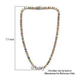 925 Sterling Silver Multi Sapphire White Zircon Necklace Gift Size 18 Ct 31.4