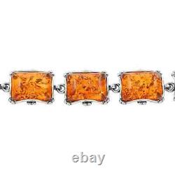 925 Sterling Silver Natural Amber Bracelet Jewelry Gift for Women Size 7