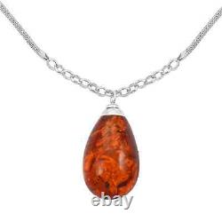 925 Sterling Silver Natural Amber Drop Necklace Jewelry Gift for Women Size 18