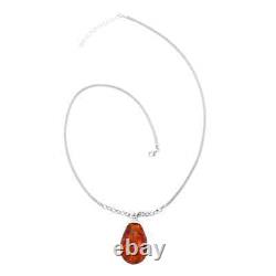 925 Sterling Silver Natural Amber Drop Necklace Jewelry Gift for Women Size 20