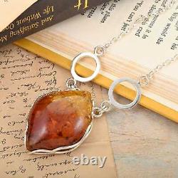 925 Sterling Silver Natural Amber Necklace Jewelry Gift for Women Size 18