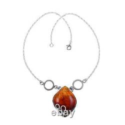 925 Sterling Silver Natural Amber Necklace Jewelry Gift for Women Size 18