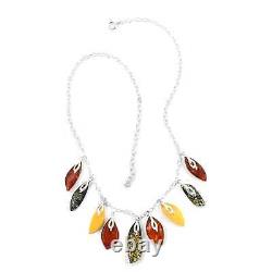 925 Sterling Silver Natural Amber Necklace Jewelry Gift for Women Size 20-22