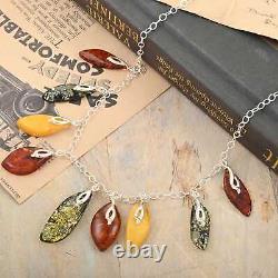 925 Sterling Silver Natural Amber Necklace Jewelry Gift for Women Size 20-22