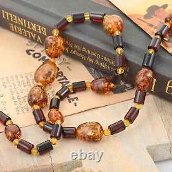 925 Sterling Silver Natural Amber Necklace Jewelry Gift for Women Size 24