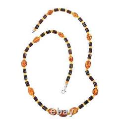 925 Sterling Silver Natural Amber Necklace Jewelry Gift for Women Size 27