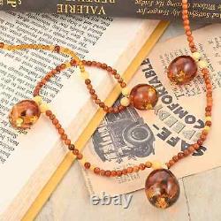 925 Sterling Silver Natural Amber Necklace Jewelry Gift for Women Size 28