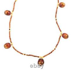 925 Sterling Silver Natural Amber Necklace Jewelry Gift for Women Size 28
