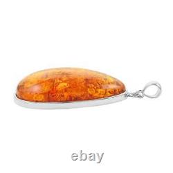 925 Sterling Silver Natural Amber Pendant 9.5 Grams Jewelry Gift for Women