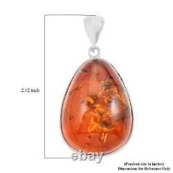 925 Sterling Silver Natural Amber Pendant Birthday Jewelry Gift for Women