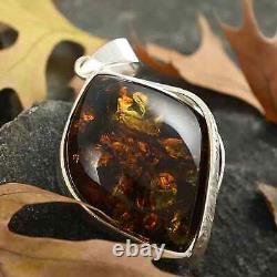 925 Sterling Silver Natural Amber Pendant Bridal Wedding Jewelry Gift for Womens