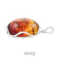 925 Sterling Silver Natural Amber Round Pendant Jewelry Gift for Women