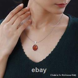 925 Sterling Silver Natural Amber Round Pendant Jewelry Gift for Women 8.8 Grams