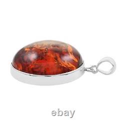 925 Sterling Silver Natural Amber Round Pendant Jewelry Gift for Women 8.8 Grams