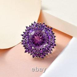 925 Sterling Silver Natural Amethyst Flower Ring Jewelry Gift Size 10 Ct 17.8