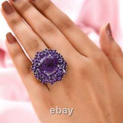 925 Sterling Silver Natural Amethyst Flower Ring Jewelry Gift Size 7 Ct 17.8