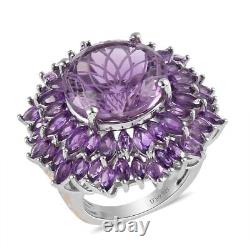 925 Sterling Silver Natural Amethyst Flower Ring Jewelry Gift Size 9 Ct 17.8