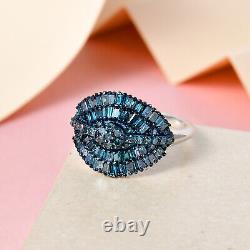 925 Sterling Silver Natural Blue Diamond Cluster Ring Jewelry Gift Size 7 Ct 1