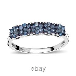925 Sterling Silver Natural Blue Diamond Flower Ring Jewelry Gift Size 10 Ct 0.5