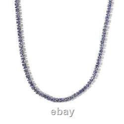 925 Sterling Silver Natural Blue Tanzanite Tennis Necklace Gift Size 18 Ct 20.6