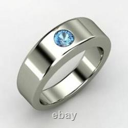 925 Sterling Silver Natural Blue Topaz Gemstone Ring Men's Birthday Gift Jewelry