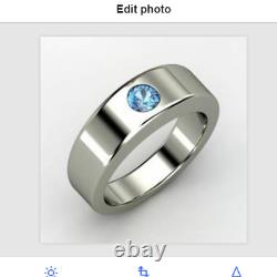 925 Sterling Silver Natural Blue Topaz Gemstone Ring Men's Birthday Gift Jewelry