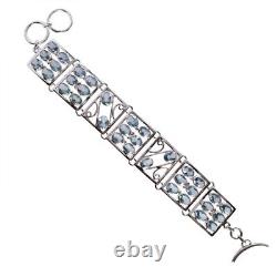 925 Sterling Silver Natural Blue Topaz Gemstone Wide Bracelet Jewelry Gift Women