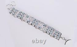 925 Sterling Silver Natural Blue Topaz Gemstone Wide Bracelet Jewelry Gift Women