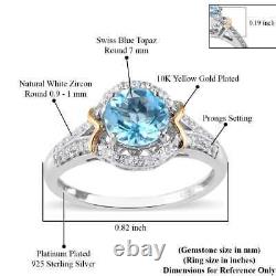925 Sterling Silver Natural Blue Topaz Zircon Ring Jewelry Gift Size 8 Ct 2.4