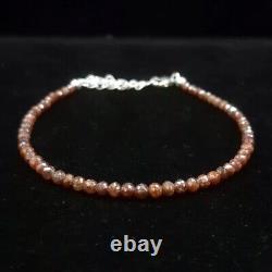 925 Sterling Silver Natural Champagne Red Diamond Balls Bracelet Jewelry Gift