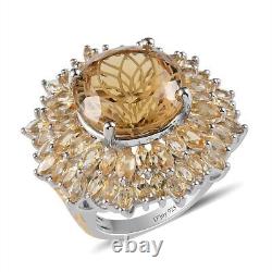 925 Sterling Silver Natural Citrine Flower Ring Jewelry Gift Size 10 Ct 18.2