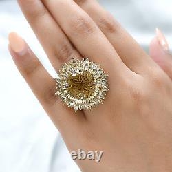 925 Sterling Silver Natural Citrine Flower Ring Jewelry Gift Size 10 Ct 18.2