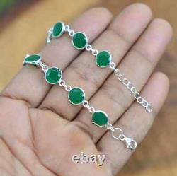 925 Sterling Silver Natural Green Onyx Gemstone Bracelet Adjustable Jewelry Gift