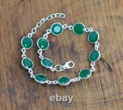 925 Sterling Silver Natural Green Onyx Gemstone Bracelet Adjustable Jewelry Gift