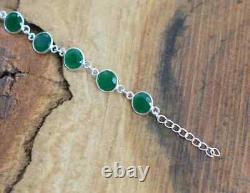 925 Sterling Silver Natural Green Onyx Gemstone Bracelet Adjustable Jewelry Gift