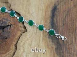 925 Sterling Silver Natural Green Onyx Gemstone Bracelet Adjustable Jewelry Gift