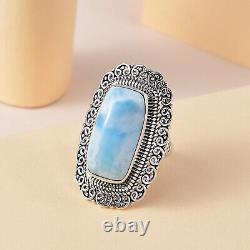 925 Sterling Silver Natural Larimar Solitaire Ring Jewelry Gift Size 10 Ct 11.8