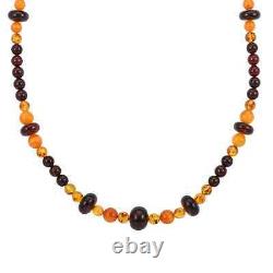 925 Sterling Silver Natural Multi Color Amber Necklace Jewelry Gift Size 25