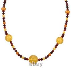 925 Sterling Silver Natural Multi Color Amber Necklace Jewelry Gift Size 27