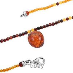 925 Sterling Silver Natural Multi Color Amber Necklace Jewelry Gift Size 28